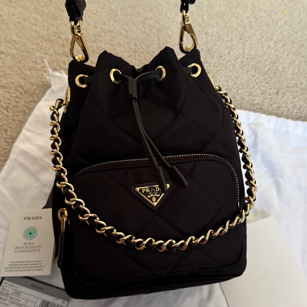 Prada Re Nylon Black Quilted Bucket Bag with Strap - Picture 10 of 13